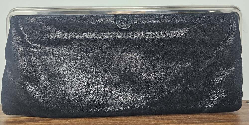 HOBO Original International Deanna Black Leather Magnetic Metal Evening Clutch